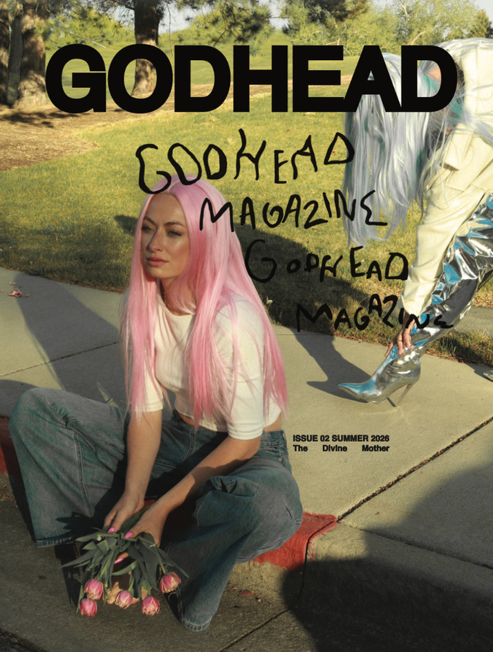 GodHead Magazine Issue 02 Summer 2026 The Divine Mother - Featuring two figures outdoors with pink hair and silver boots